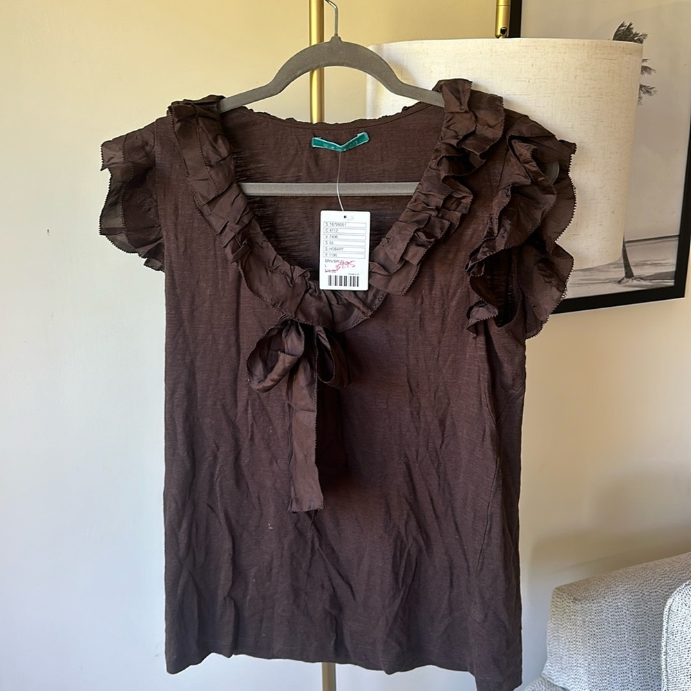 Brown Blouse with Ruffle and bow detailing